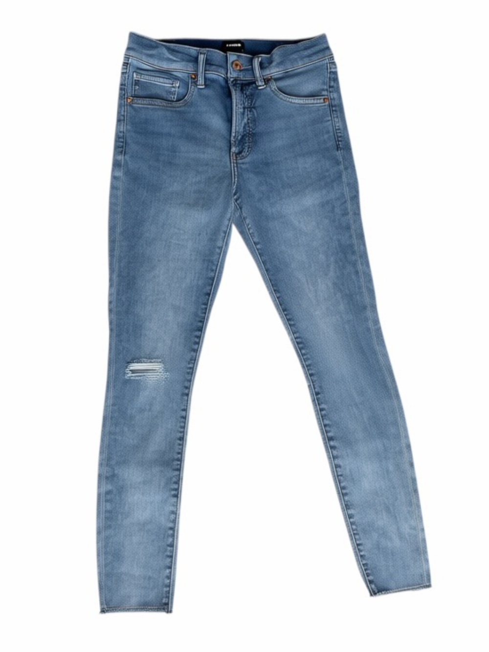 Express Skinny Mid Rise Light Wash Jeans Size 4R Distressed Stretch Denim